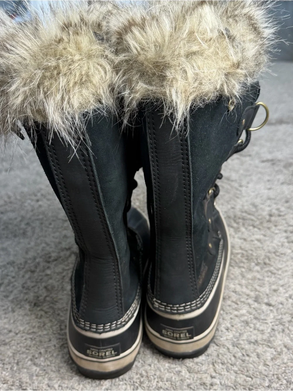 SOREL Joan of Arctic Waterproof Winter Boots 10.5 black tall fur lined lace up